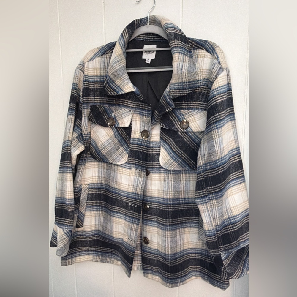Kensie Plaid Shacket Jacket Button Front Women’s - Medium‎
